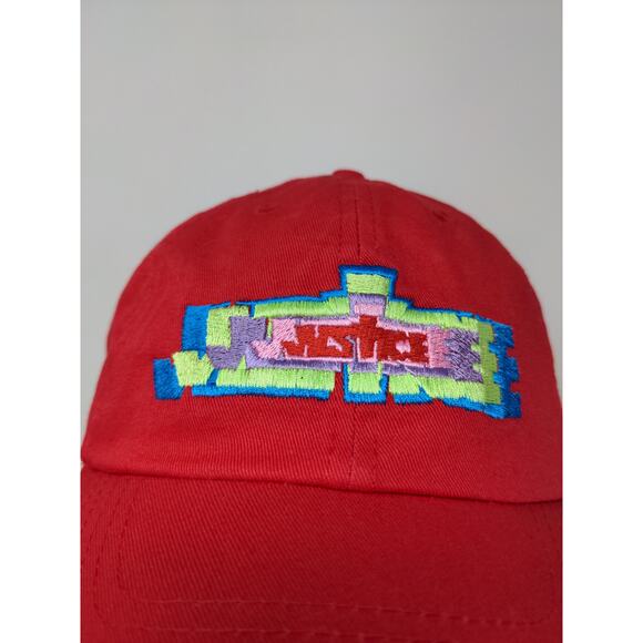 Justice Slideback Hat Red Embroidered Spell Out Colorful 100% Cotton - Picture 3 of 9